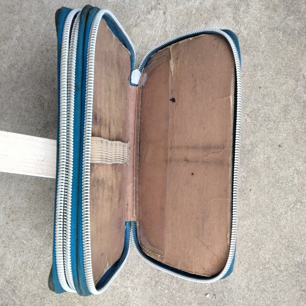 Vintage 80's Red Leather Double Zipper Pencil Case Pen Pouch Stationery Storage